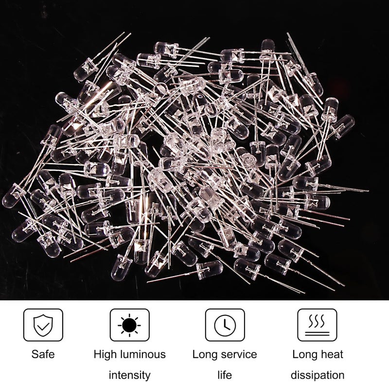 Juasky 150pcs 5mm LED Diode Lights,Clear Red LED Light Emitting Diodes for Science Experiment DIY Projects - Image 4